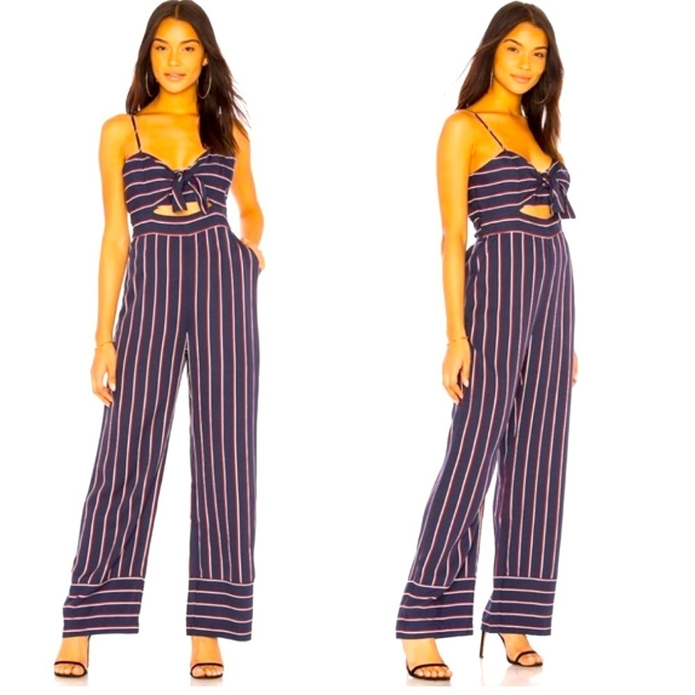 BARDOT Sz 8 Medium Jumpsuit Wide Leg Front Bow Spaghetti Straps Zipper Closure